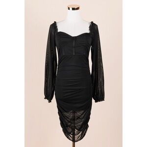 Sz M Almost Famous Mesh Ruched Sleeve Bustier Bodycon Dress In Black GUC